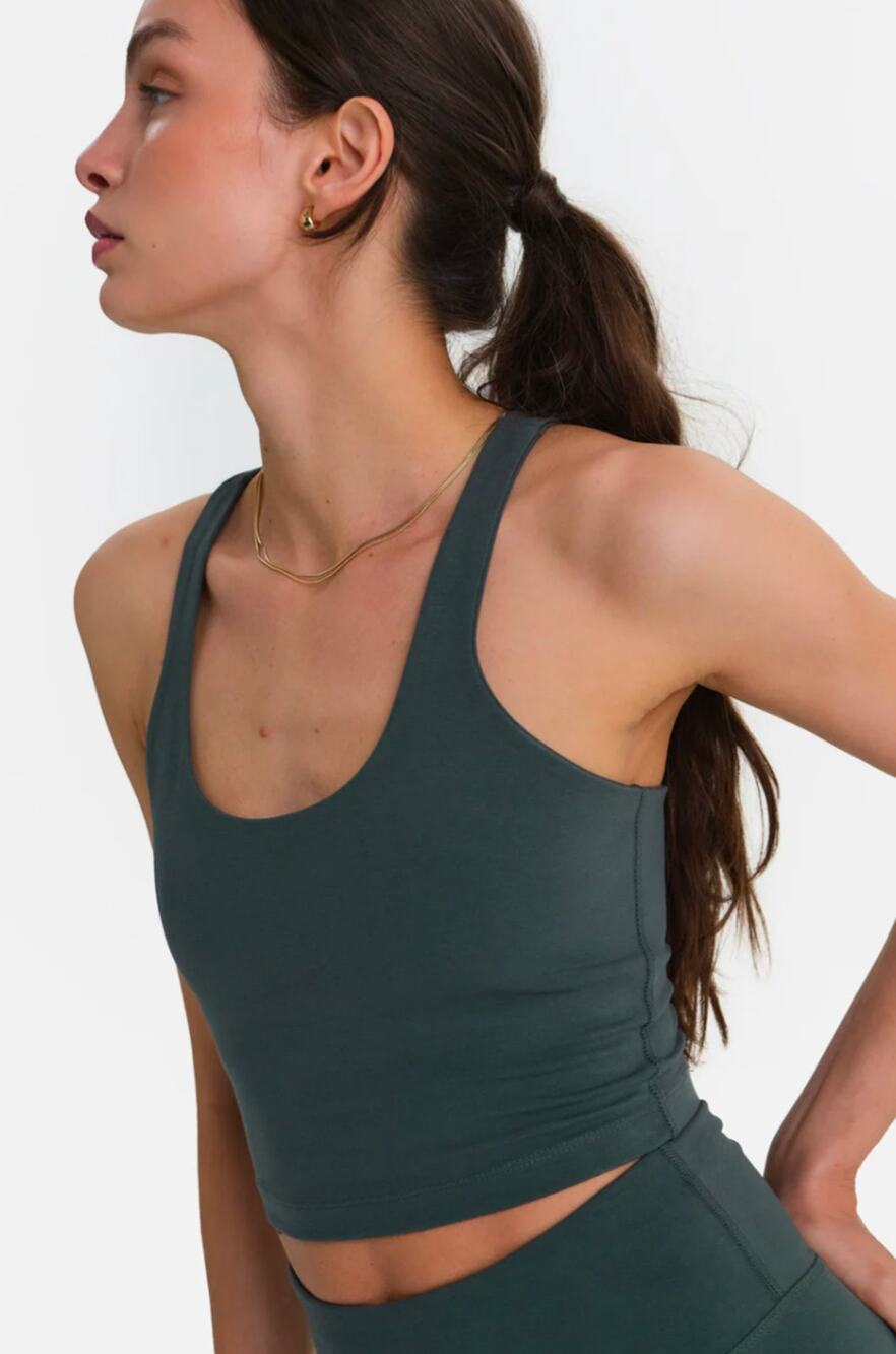 MATE The Label Organic Stretch Racer Tank Forest Green S NWOT